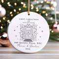 Personalized First Christmas in New Home Ornament - Custom Ceramic Keepsake with Names, Address, and Year - 3x3 Inches Holiday Decor Gift CX02-3 - Kindlytoys