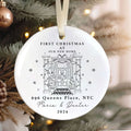 Personalized First Christmas in New Home Ornament - Custom Ceramic Keepsake with Names, Address, and Year - 3x3 Inches Holiday Decor Gift CX02-3 - Kindlytoys