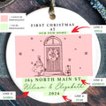 Personalized First Christmas in New Home Ornament - Custom Ceramic Keepsake with Names, Address, and Year - 3x3 Inches Holiday Decor Gift CX02-5 - Kindlytoys