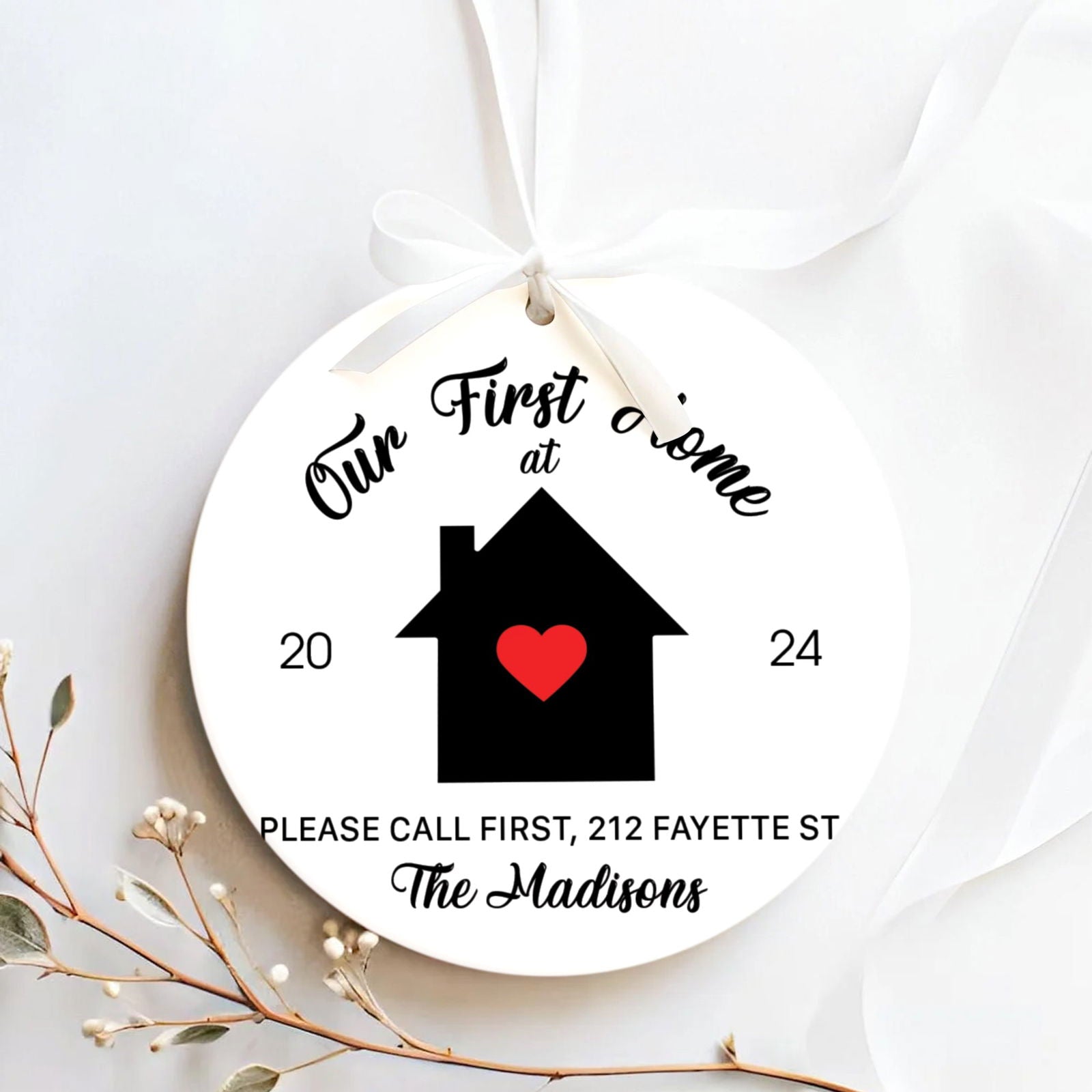 Personalized First Christmas in New Home Ornament - Custom Ceramic Keepsake with Names, Address, and Year - 3x3 Inches Holiday Decor Gift CX02-9 - Kindlytoys
