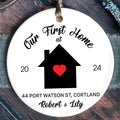 Personalized First Christmas in New Home Ornament - Custom Ceramic Keepsake with Names, Address, and Year - 3x3 Inches Holiday Decor Gift CX02-9 - Kindlytoys