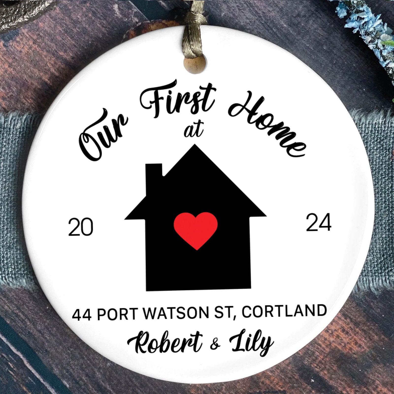 Personalized First Christmas in New Home Ornament - Custom Ceramic Keepsake with Names, Address, and Year - 3x3 Inches Holiday Decor Gift CX02-9 - Kindlytoys