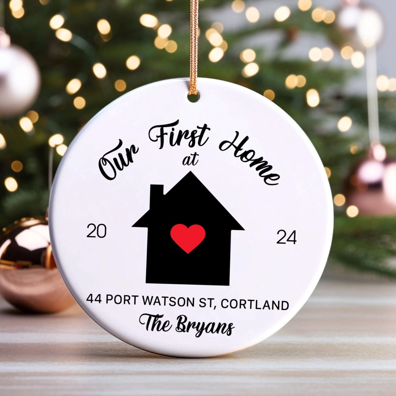 Personalized First Christmas in New Home Ornament - Custom Ceramic Keepsake with Names, Address, and Year - 3x3 Inches Holiday Decor Gift CX02-9 - Kindlytoys