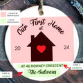 Personalized First Christmas in New Home Ornament - Custom Ceramic Keepsake with Names, Address, and Year - 3x3 Inches Holiday Decor Gift CX02-9 - Kindlytoys