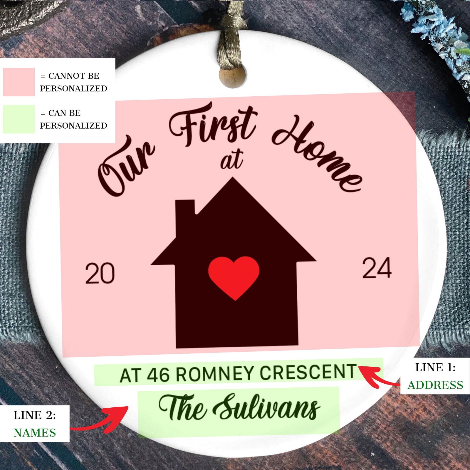 Personalized First Christmas in New Home Ornament - Custom Ceramic Keepsake with Names, Address, and Year - 3x3 Inches Holiday Decor Gift CX02-9 - Kindlytoys