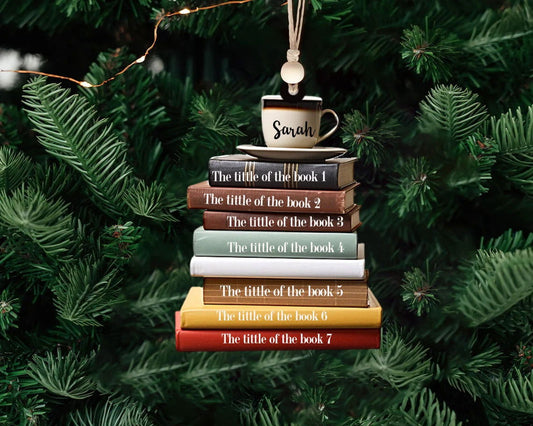 Personalized Flat Christmas Books Stack Ornament, Book Lover Christmas Ornament CF95 - Kindlytoys