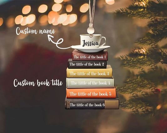 Personalized Flat Christmas Books Stack Ornament, Book Lover Christmas Ornament CF95 - Kindlytoys