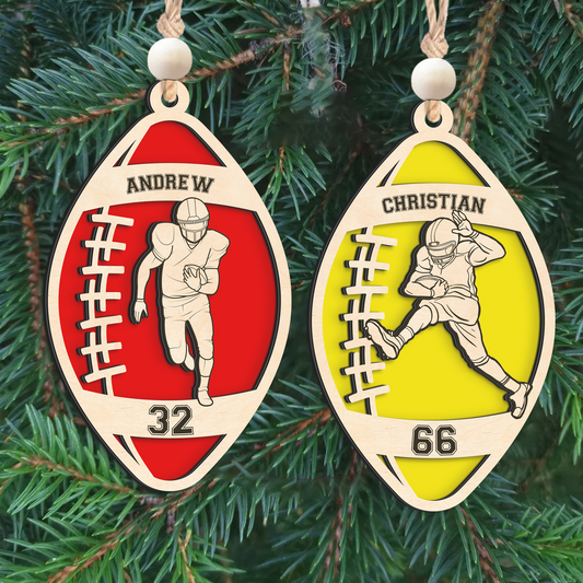 Personalized Football Player Keepsake Wooden Ornament, Custom Football Player Ornament,  CF919 - Kindlytoys