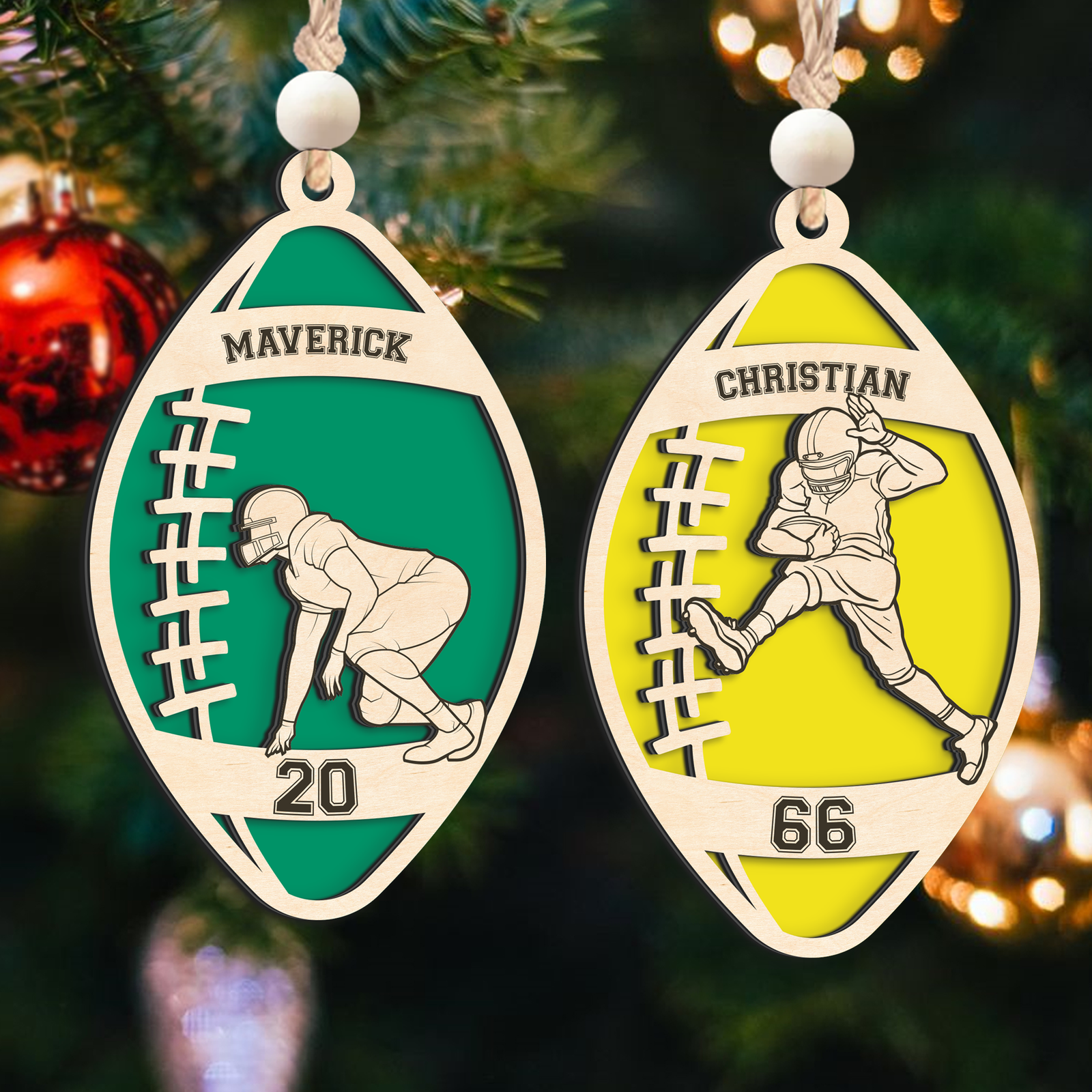 Personalized Football Player Keepsake Wooden Ornament, Custom Football Player Ornament,  CF919 - Kindlytoys