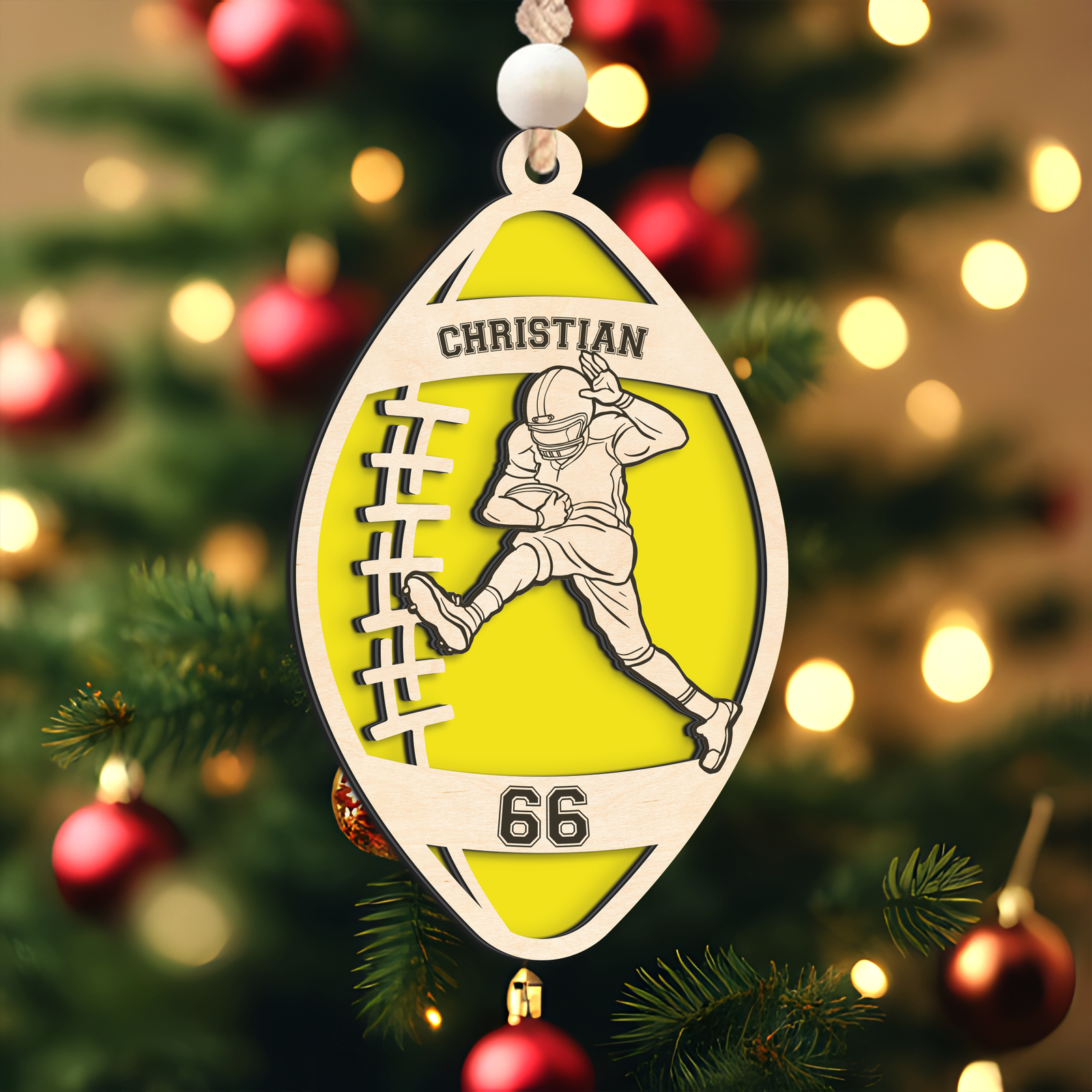 Personalized Football Player Keepsake Wooden Ornament, Custom Football Player Ornament,  CF919 - Kindlytoys