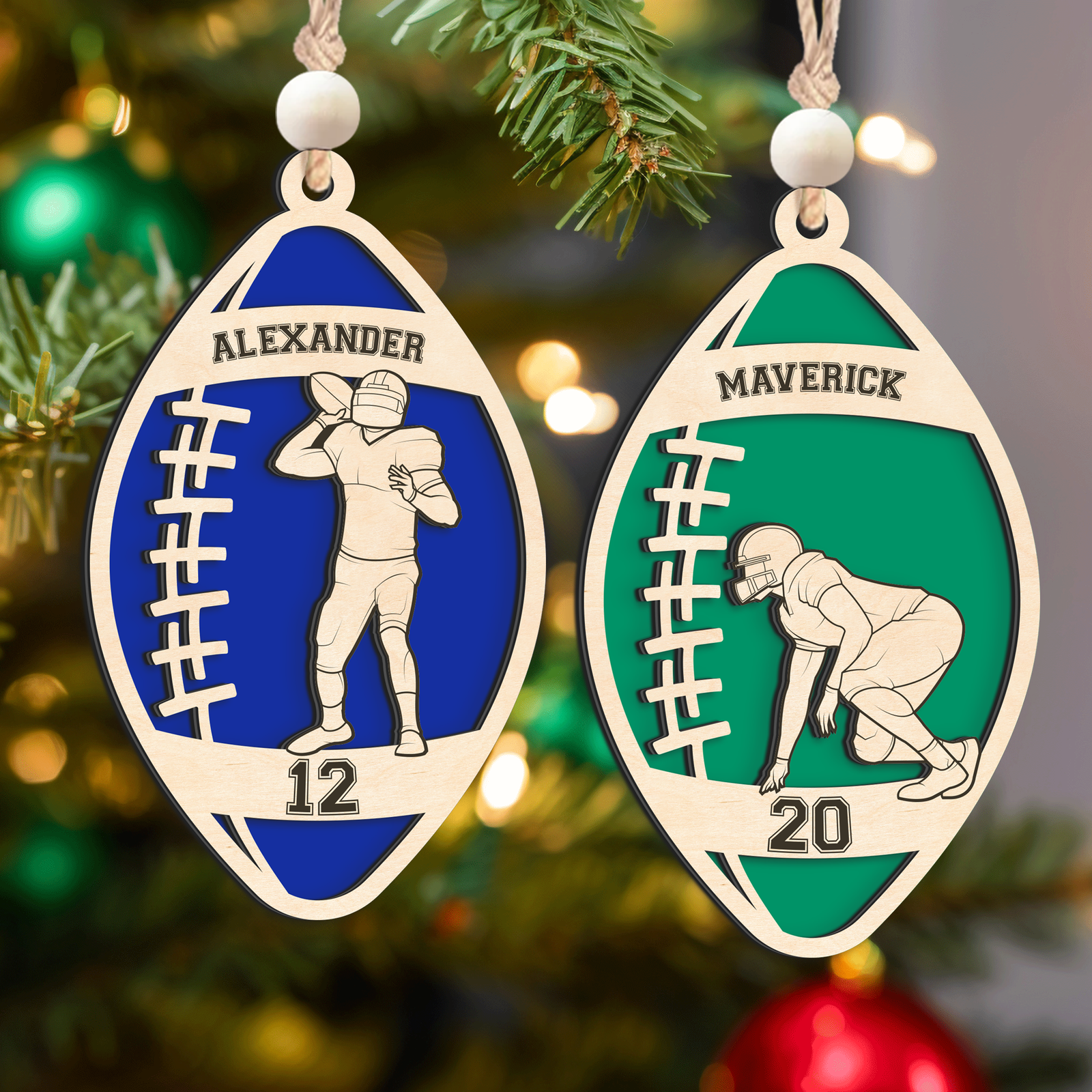 Personalized Football Player Keepsake Wooden Ornament, Custom Football Player Ornament,  CF919 - Kindlytoys