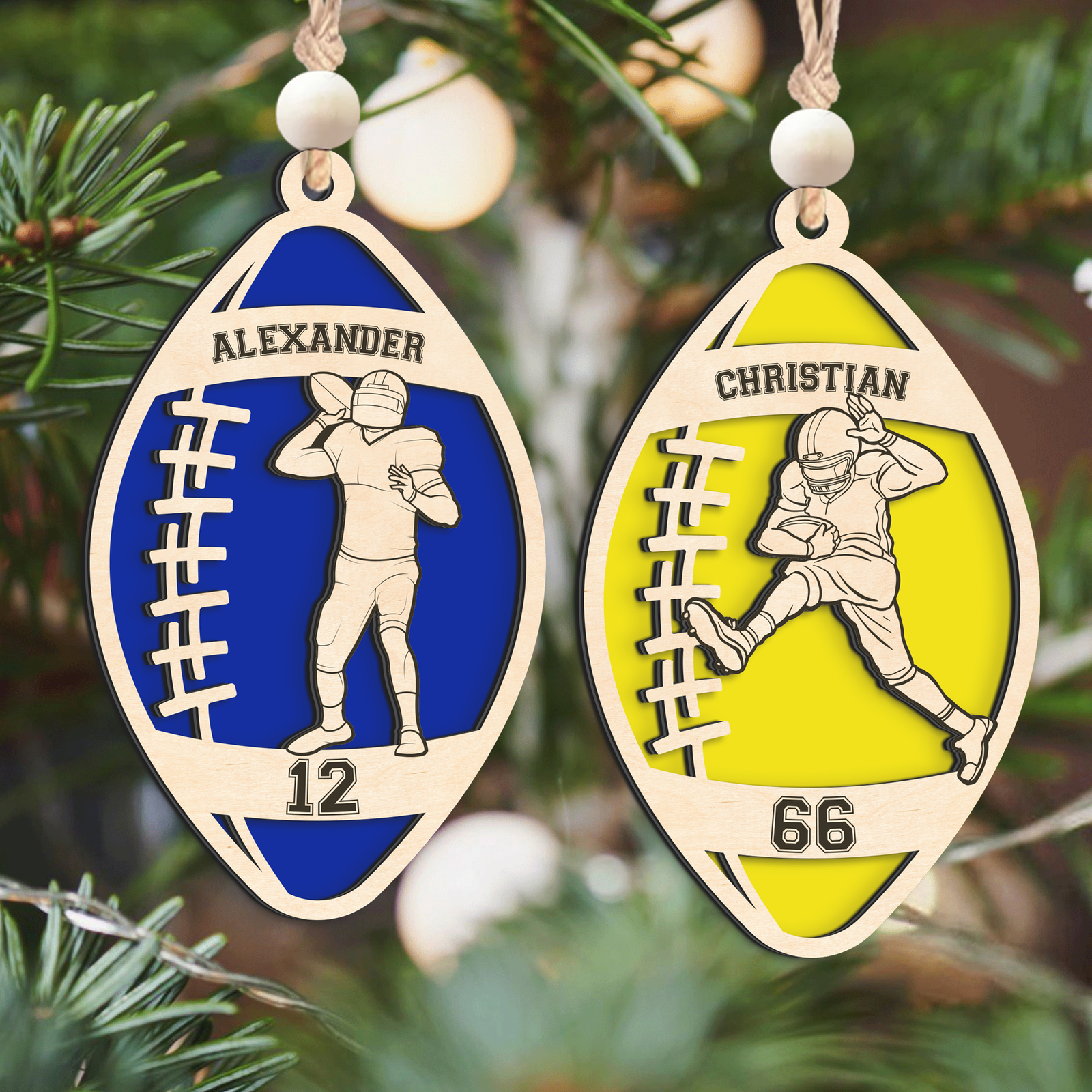 Personalized Football Player Keepsake Wooden Ornament, Custom Football Player Ornament,  CF919 - Kindlytoys