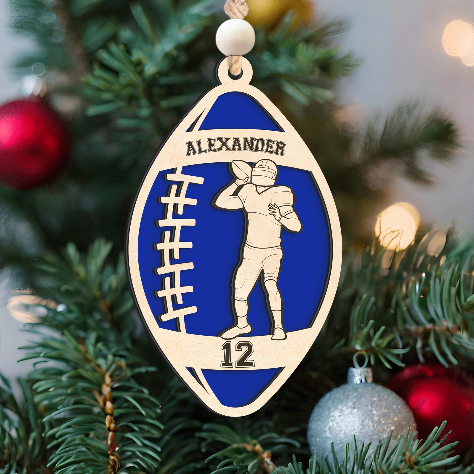 Personalized Football Player Keepsake Wooden Ornament, Custom Football Player Ornament,  CF919 - Kindlytoys