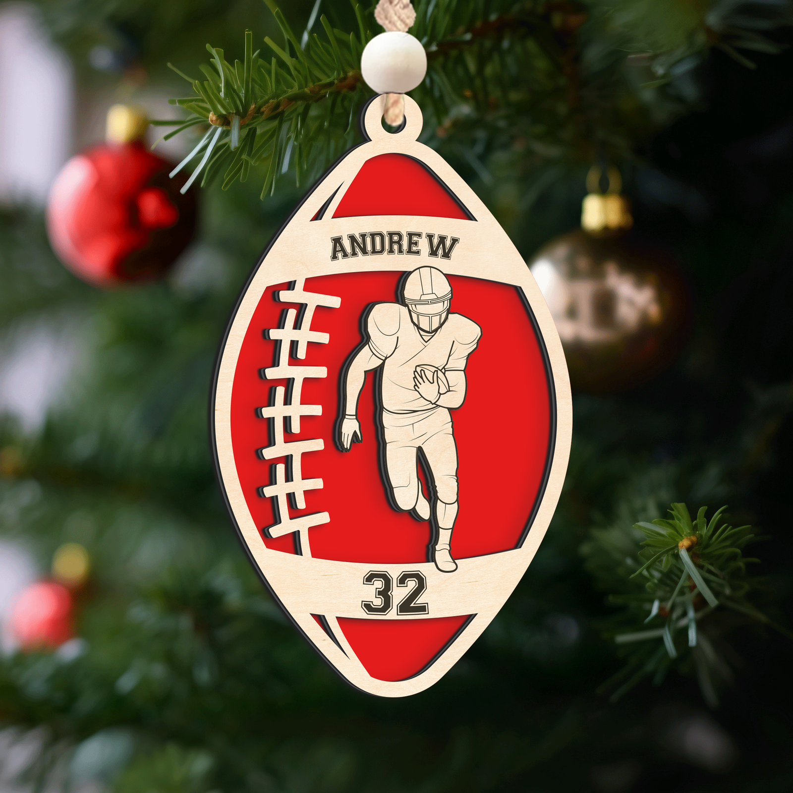Personalized Football Player Keepsake Wooden Ornament, Custom Football Player Ornament,  CF919 - Kindlytoys