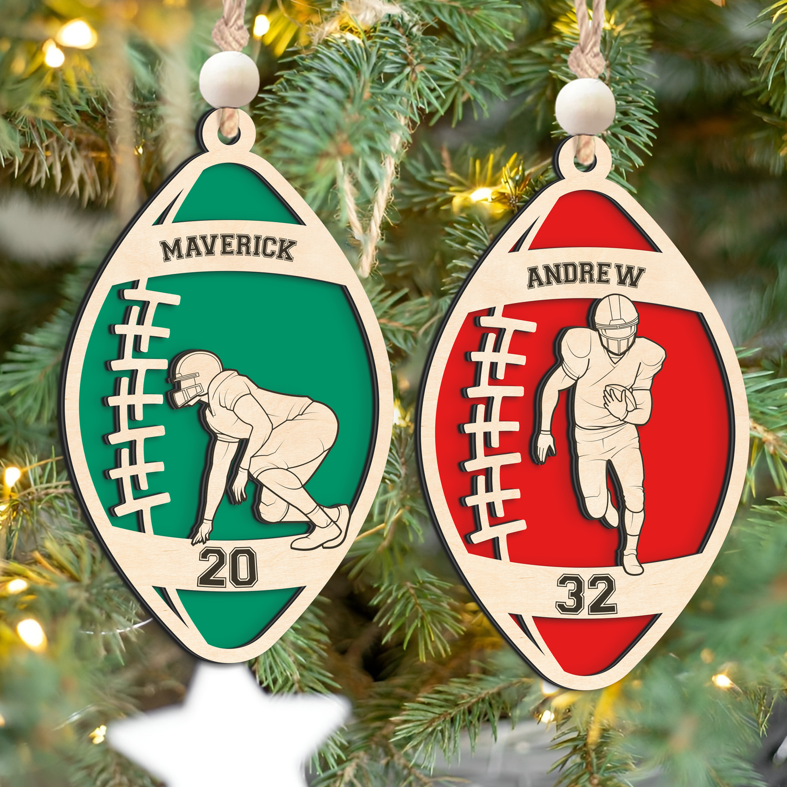 Personalized Football Player Keepsake Wooden Ornament, Custom Football Player Ornament,  CF919 - Kindlytoys