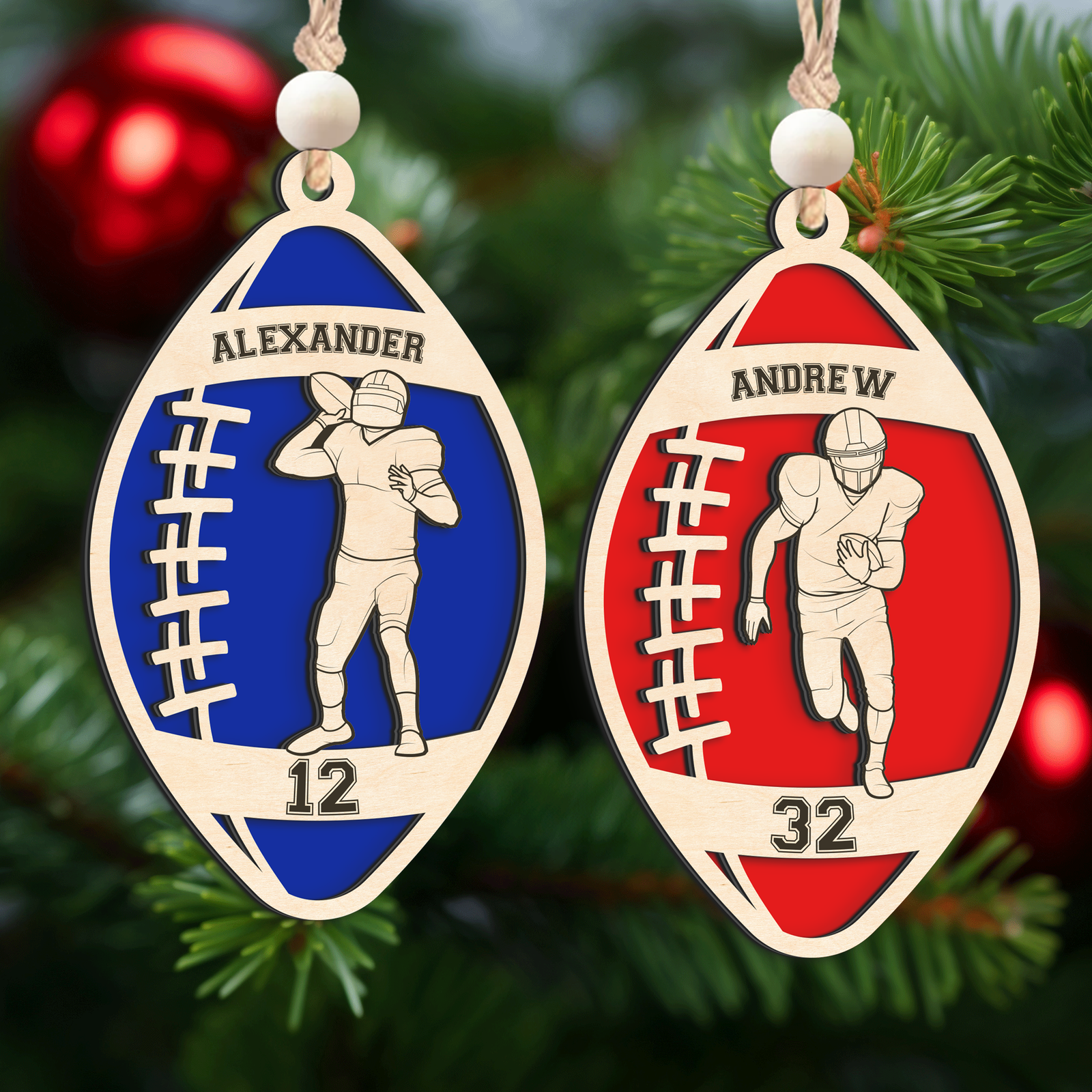 Personalized Football Player Keepsake Wooden Ornament, Custom Football Player Ornament,  CF919 - Kindlytoys
