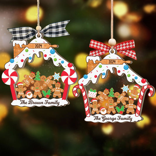 Personalized Gingerbread Family Christmas Ornament, Family 5 Layers Shaker Ornament Wood and Acrylic CF198 - Kindlytoys