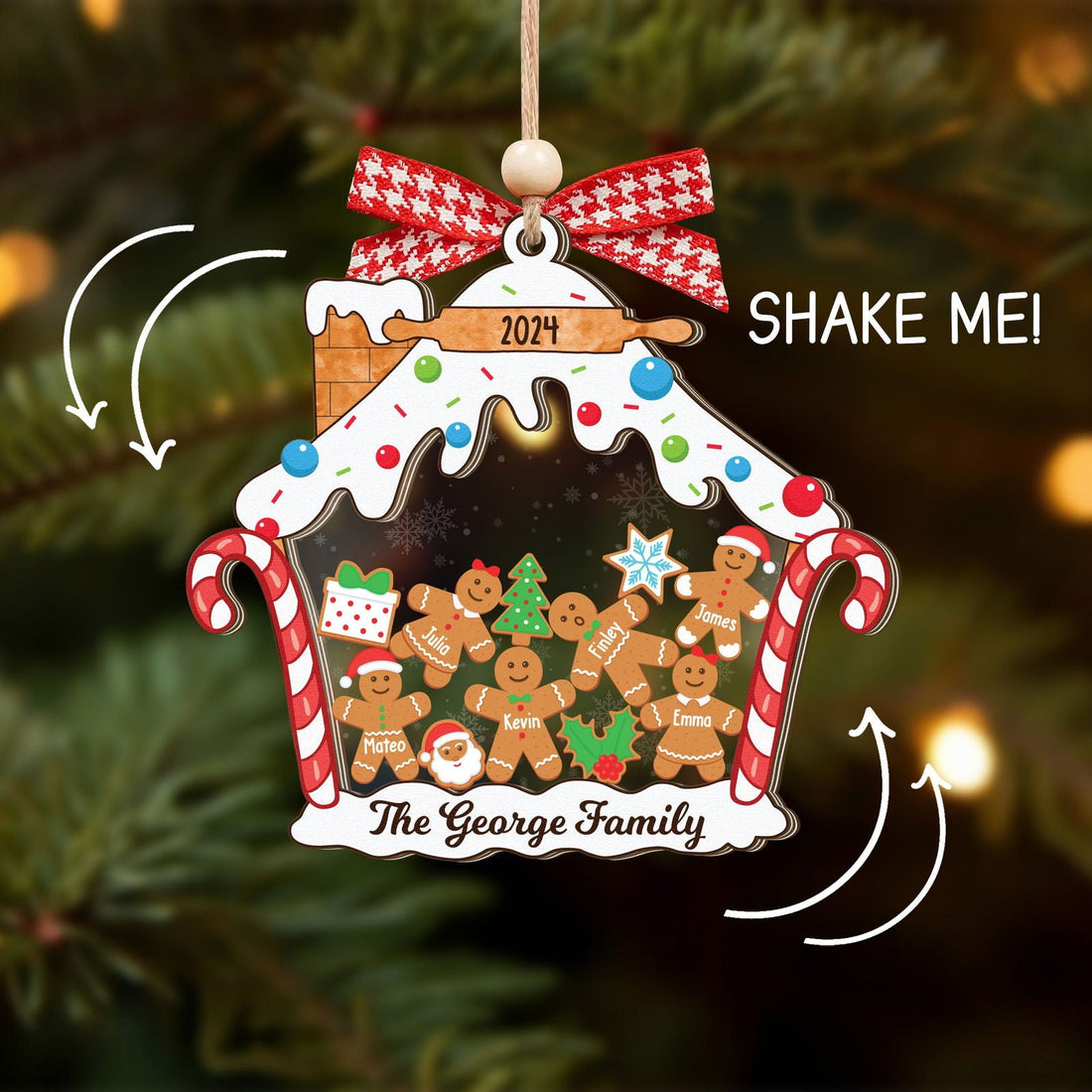 Personalized Gingerbread Family Christmas Ornament, Family 5 Layers Shaker Ornament Wood and Acrylic CF198 - Kindlytoys