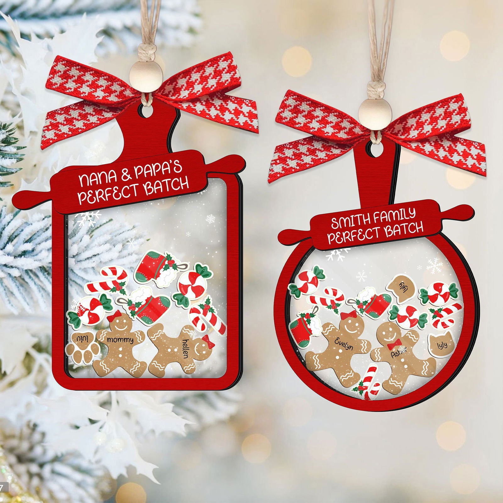 Personalized Gingerbread Family Ornament 2024, 4D Customized Shaked Ornament CF82 - Kindlytoys