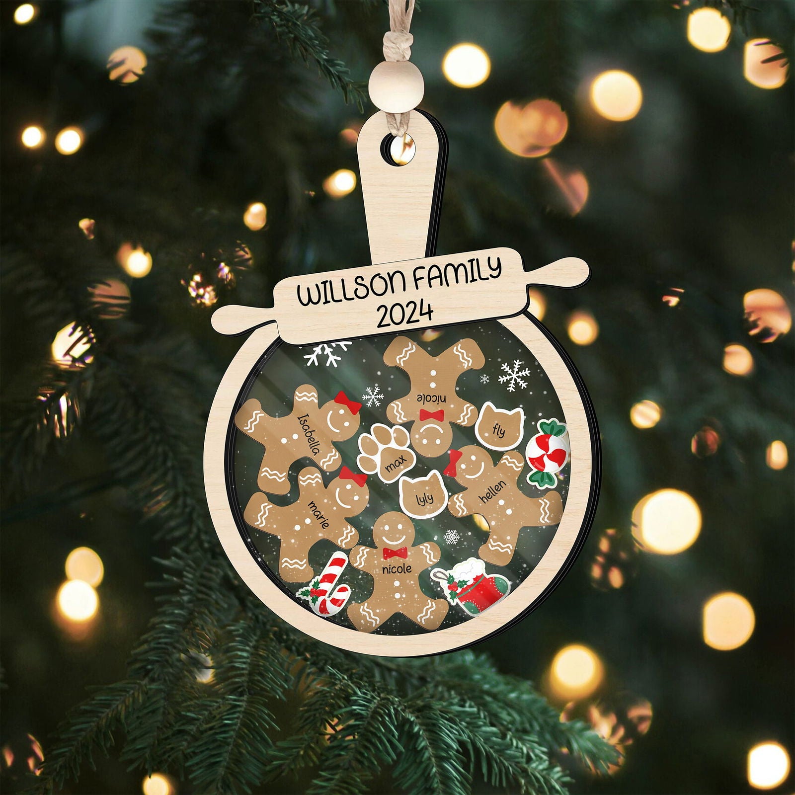 Personalized Gingerbread Family Ornament 2024, 4D Customized Shaked Ornament CF82 - Kindlytoys
