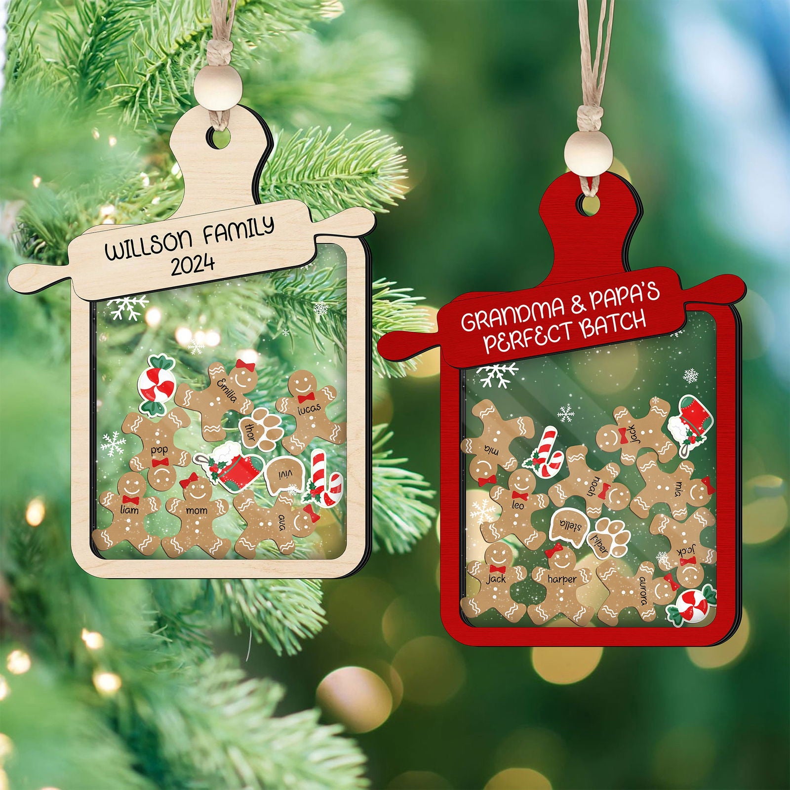 Personalized Gingerbread Family Ornament 2024, 4D Customized Shaked Ornament CF82 - Kindlytoys