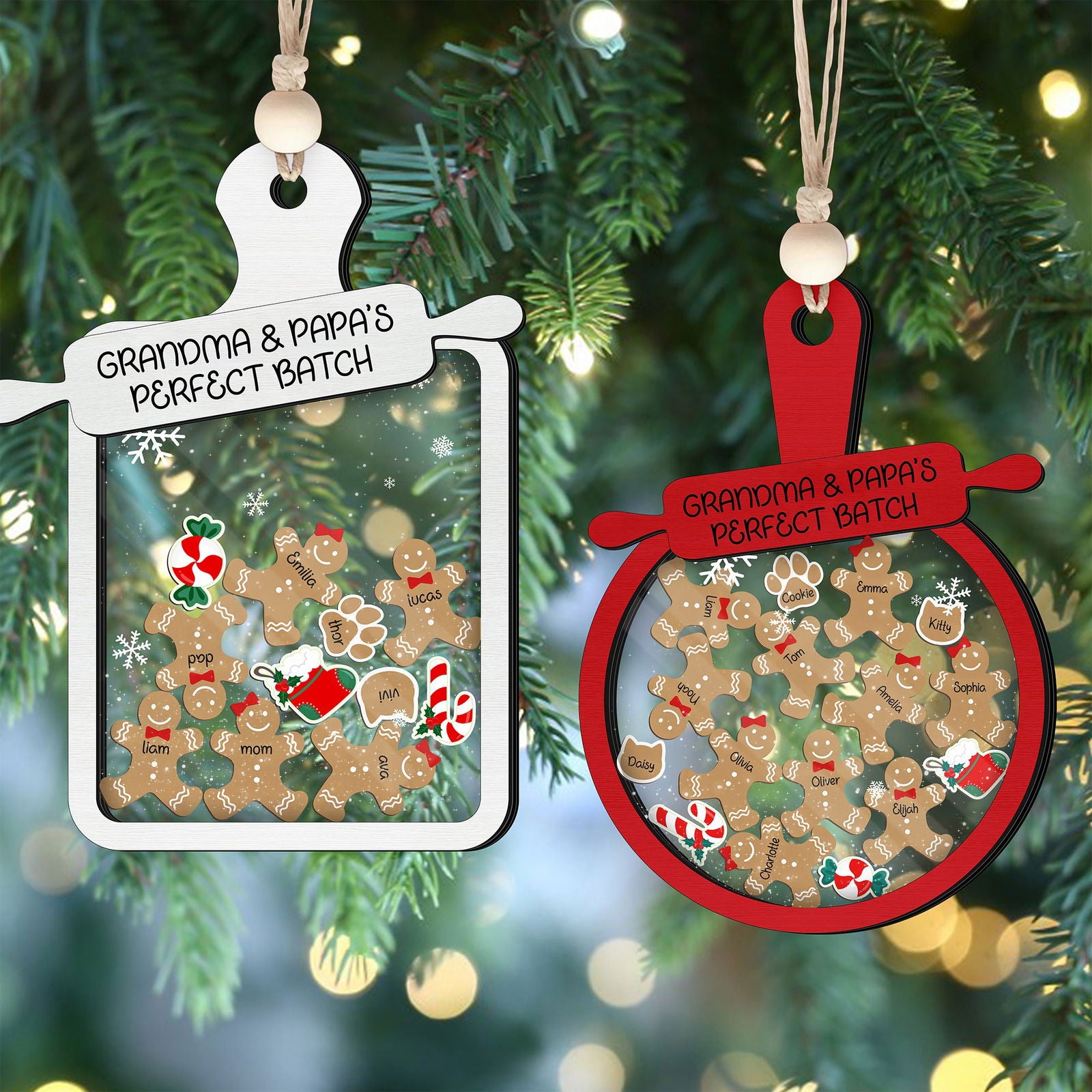 Personalized Gingerbread Family Ornament 2024, 4D Customized Shaked Ornament CF82 - Kindlytoys