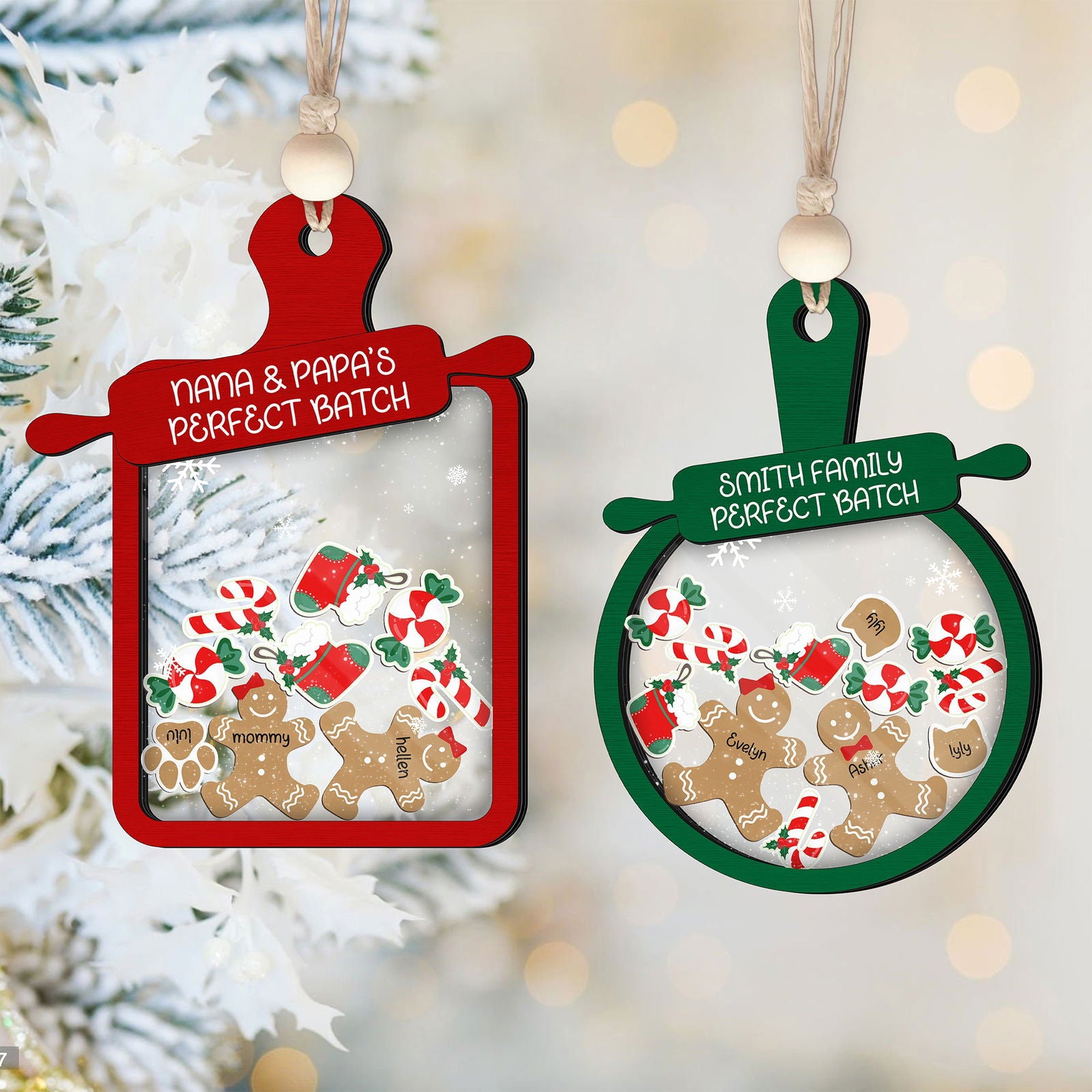 Personalized Gingerbread Family Ornament 2024, 4D Customized Shaked Ornament CF82 - Kindlytoys