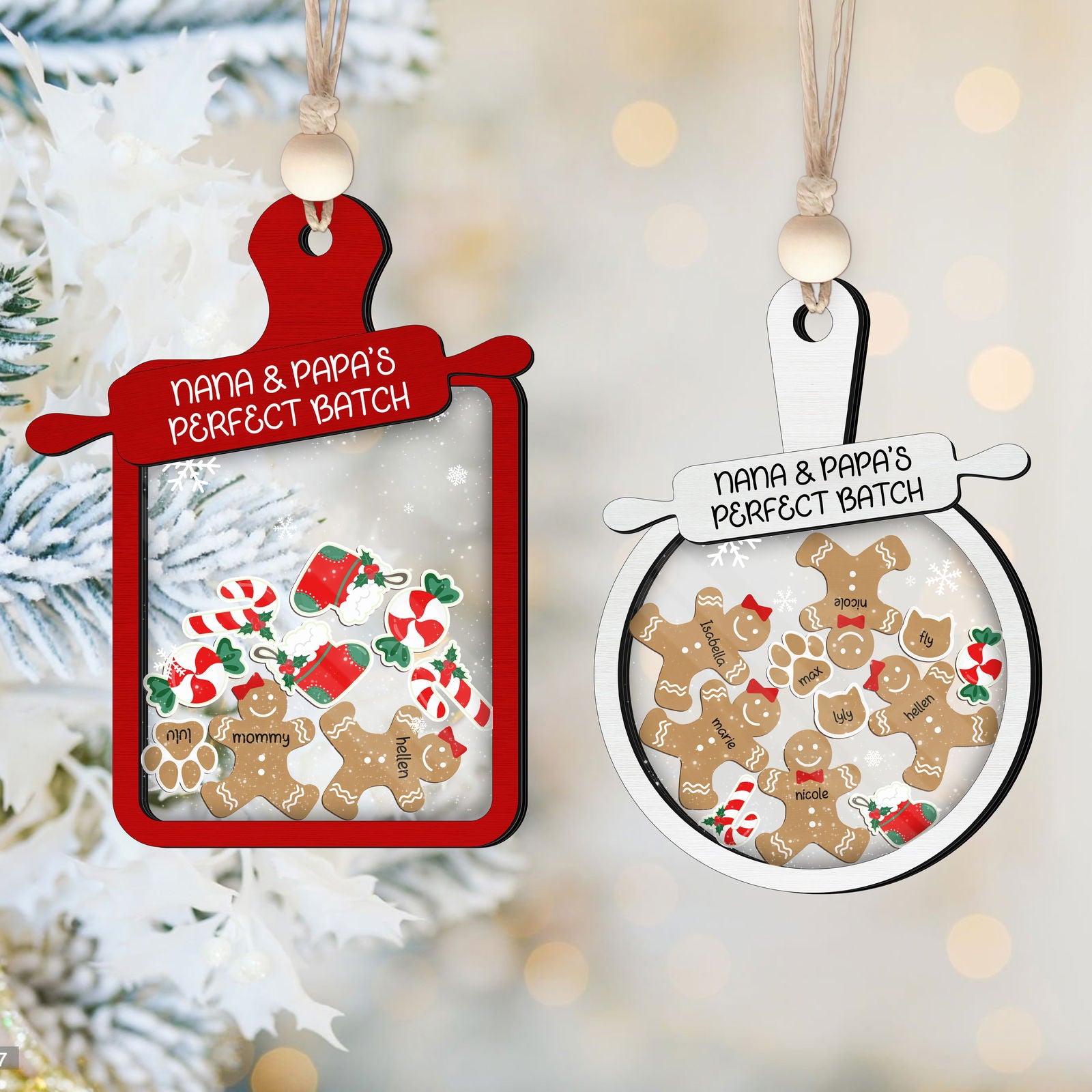 Personalized Gingerbread Family Ornament 2024, 4D Customized Shaked Ornament CF82 - Kindlytoys