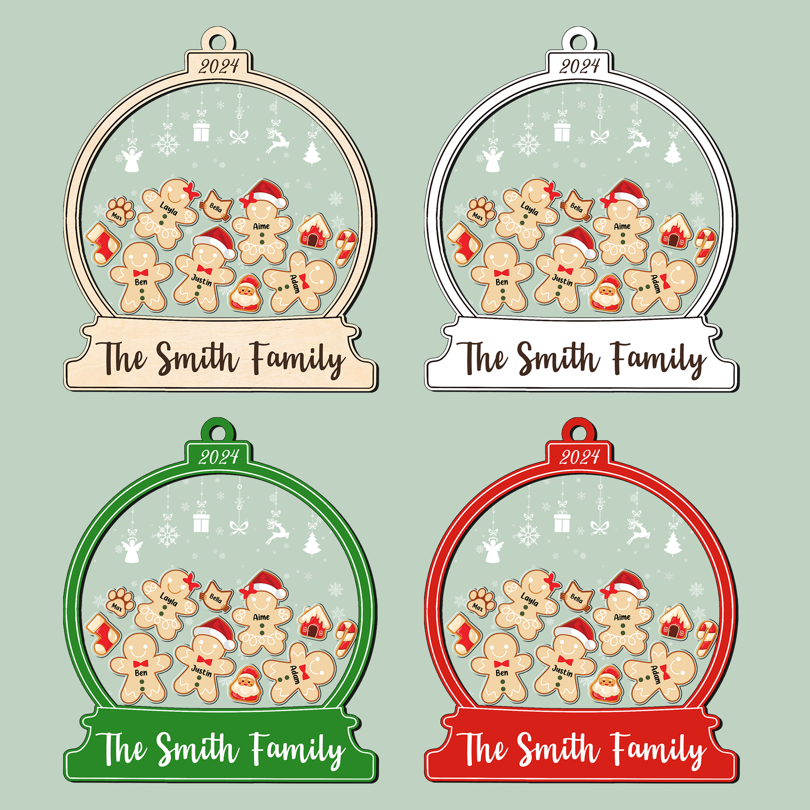 Personalized Gingerbread Family Shaker Ornament, Custom Family Christmas Ornament CF193 - Kindlytoys