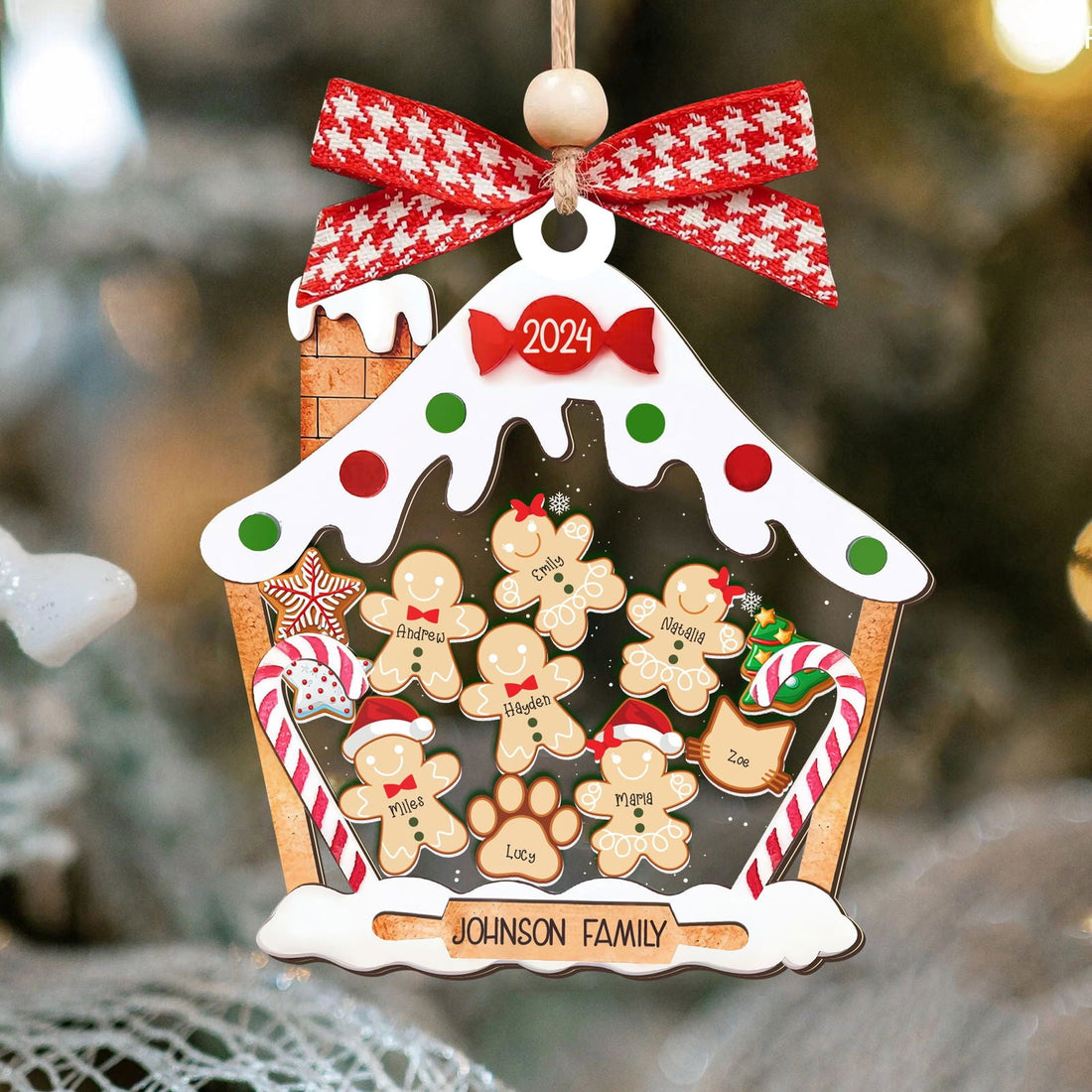 Personalized Gingerbread House Family Ornament With Names, Custom Family Christmas Ornament CF506 - Kindlytoys