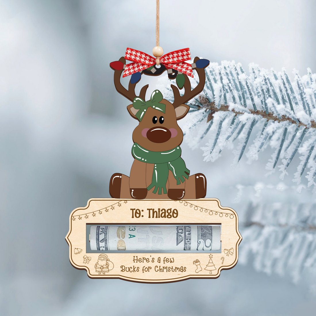 Personalized Here’s A Few Bucks for Christmas Money Holder, Reindeer Money Holder For Kids MH47 - Kindlytoys