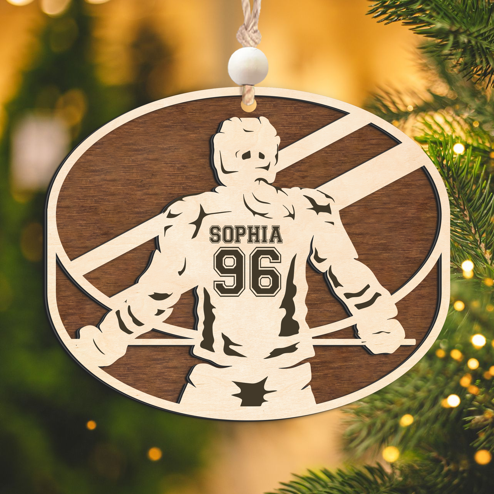 Personalized Hockey 2 Layered Wooden Ornament, Custom Name Number Hockey Player Christmas Ornament, CF929 - Kindlytoys