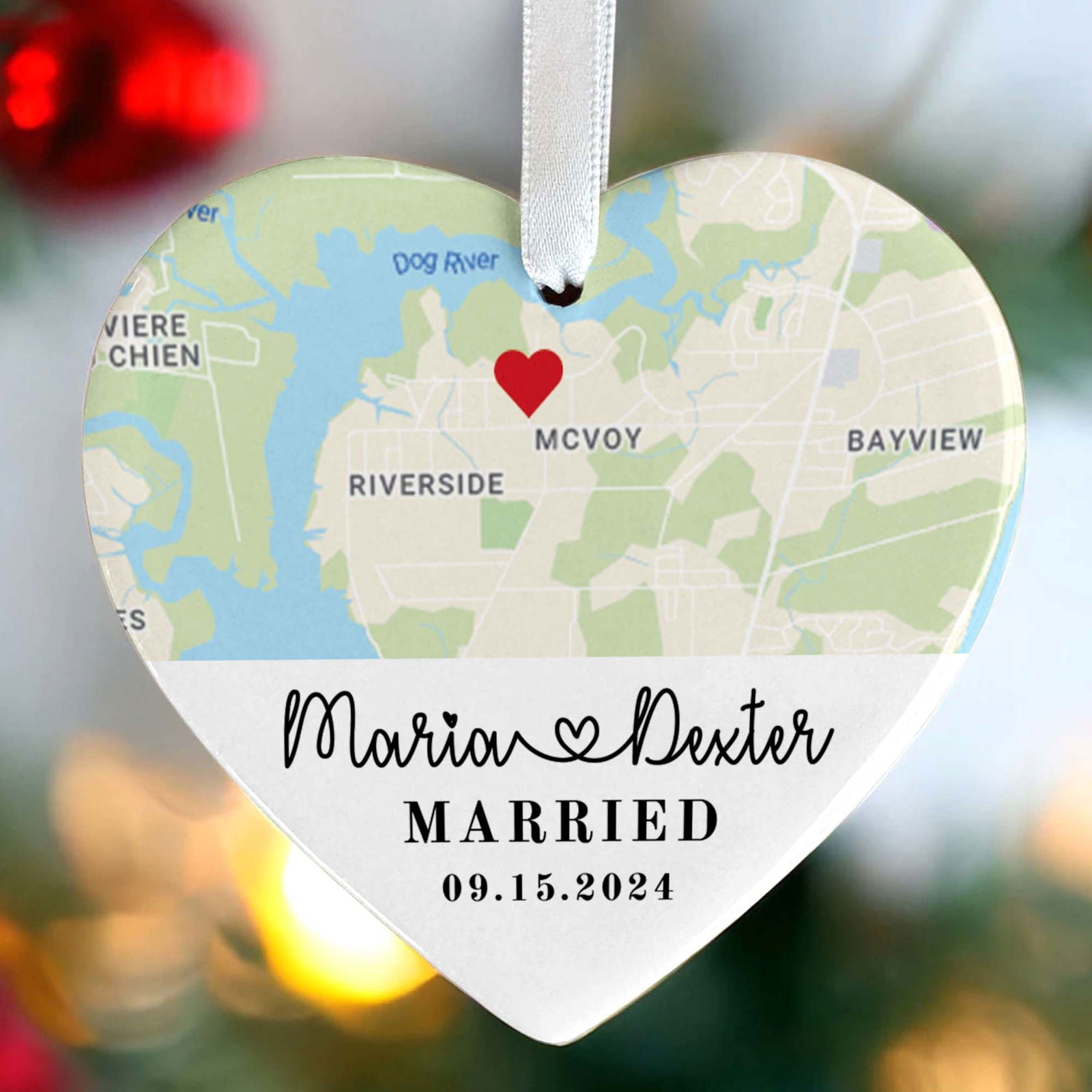 Personalized Married Heart Ornament, Custom Map Ornament, Wedding Map Ornament, Wedding Gift For Couple, Christmas Ornament CY05-18 - Kindlytoys