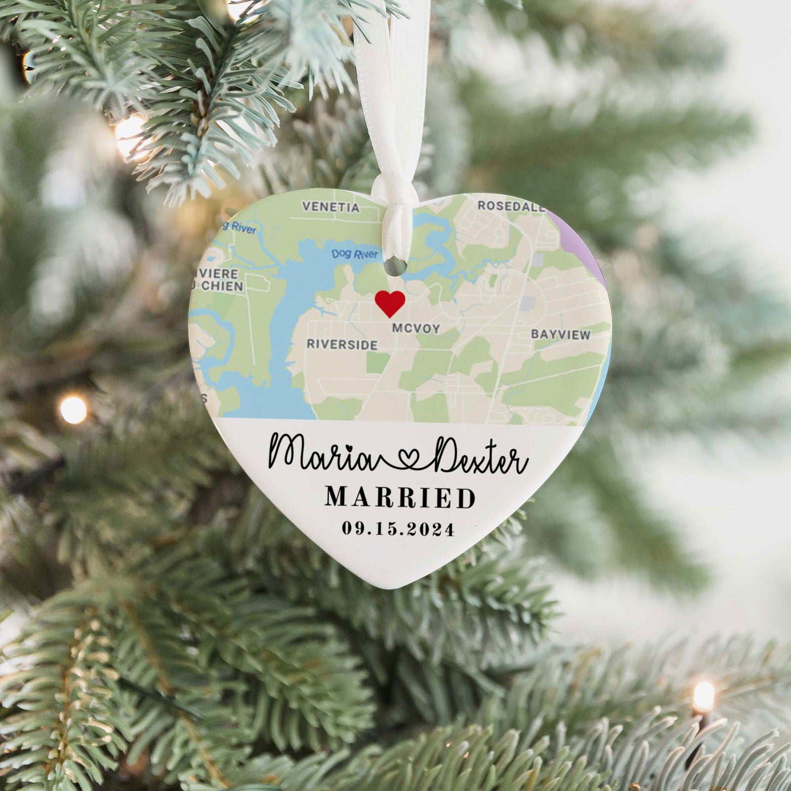 Personalized Married Heart Ornament, Custom Map Ornament, Wedding Map Ornament, Wedding Gift For Couple, Christmas Ornament CY05-18 - Kindlytoys