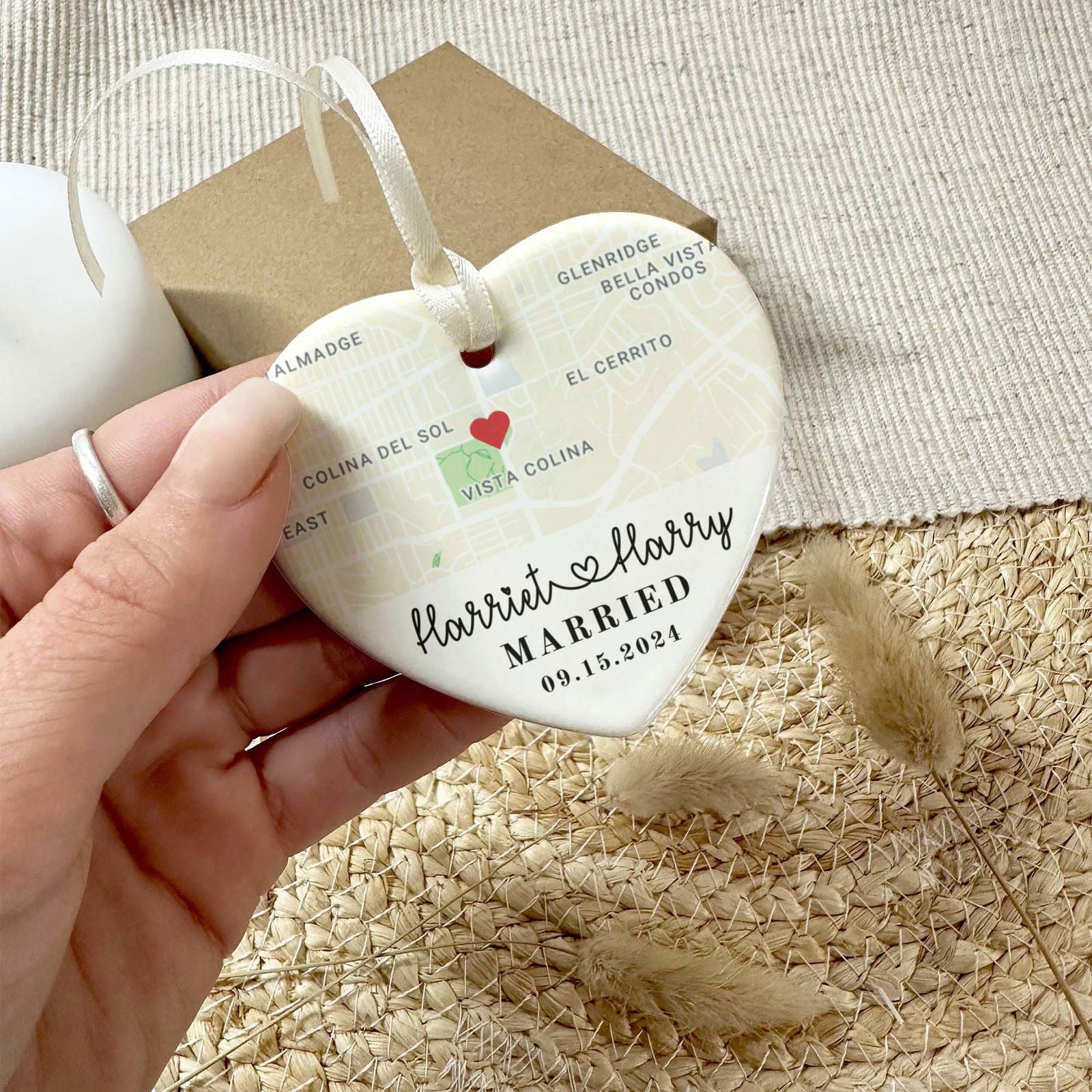 Personalized Married Heart Ornament, Custom Map Ornament, Wedding Map Ornament, Wedding Gift For Couple, Christmas Ornament CY05-18 - Kindlytoys