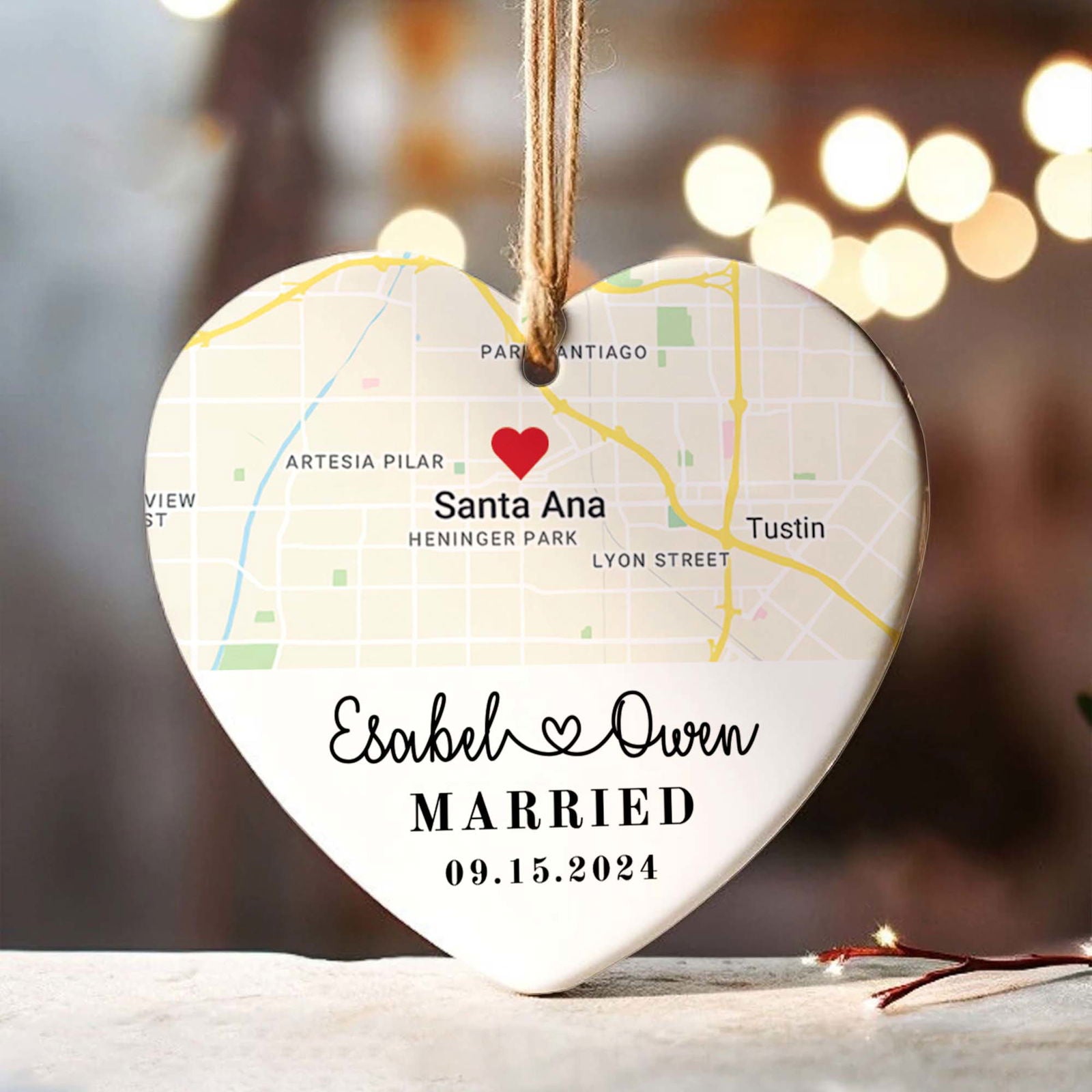 Personalized Married Heart Ornament, Custom Map Ornament, Wedding Map Ornament, Wedding Gift For Couple, Christmas Ornament CY05-18 - Kindlytoys