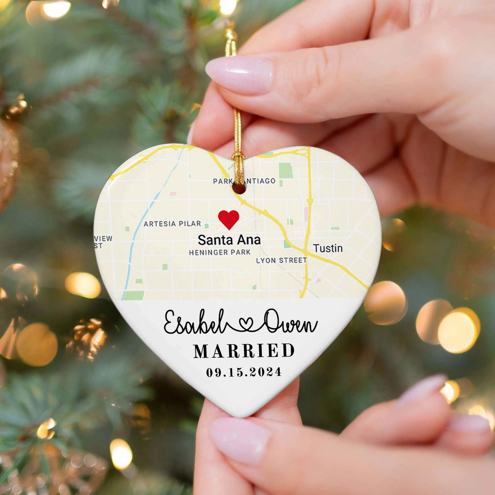 Personalized Married Heart Ornament, Custom Map Ornament, Wedding Map Ornament, Wedding Gift For Couple, Christmas Ornament CY05-18 - Kindlytoys