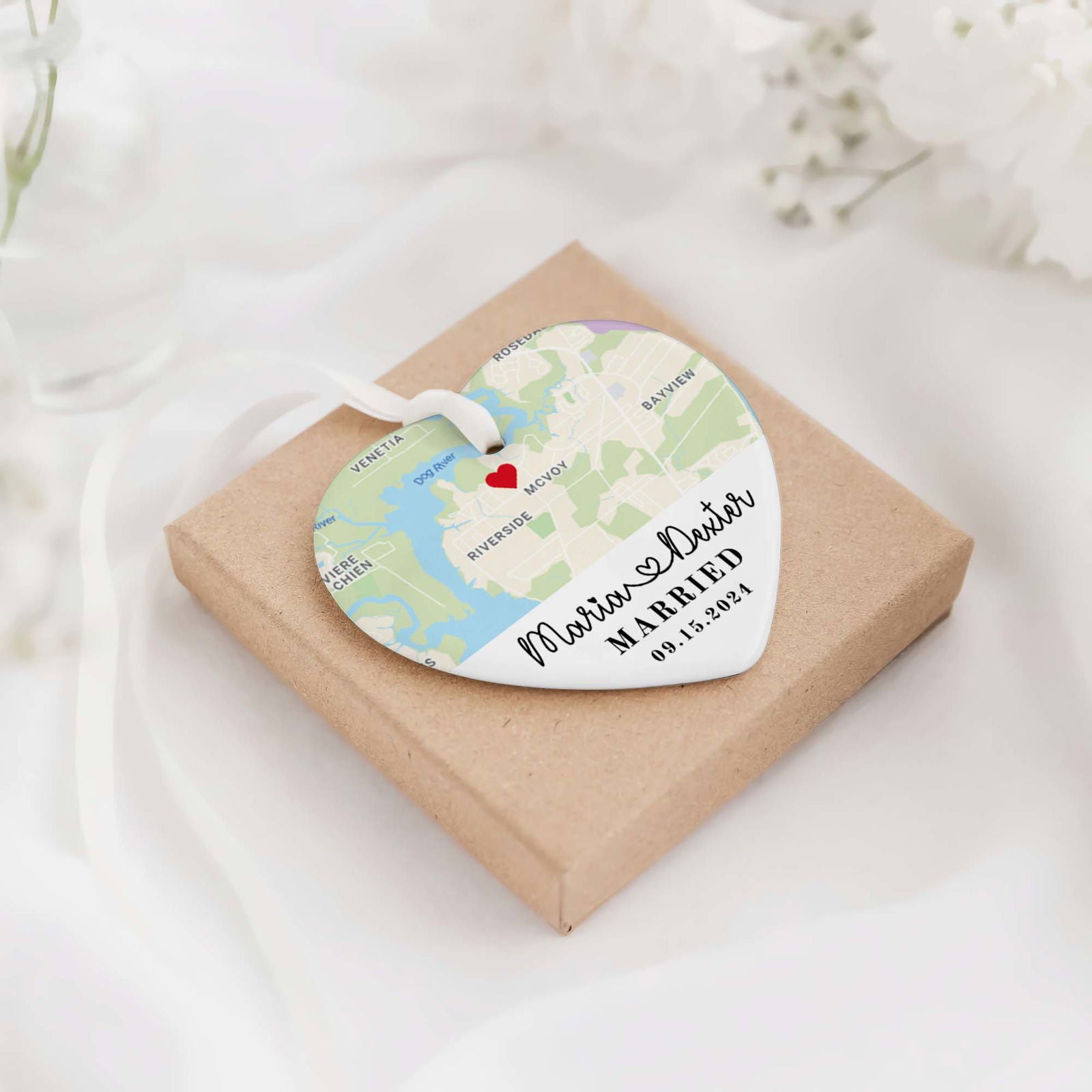 Personalized Married Heart Ornament, Custom Map Ornament, Wedding Map Ornament, Wedding Gift For Couple, Christmas Ornament CY05-18 - Kindlytoys