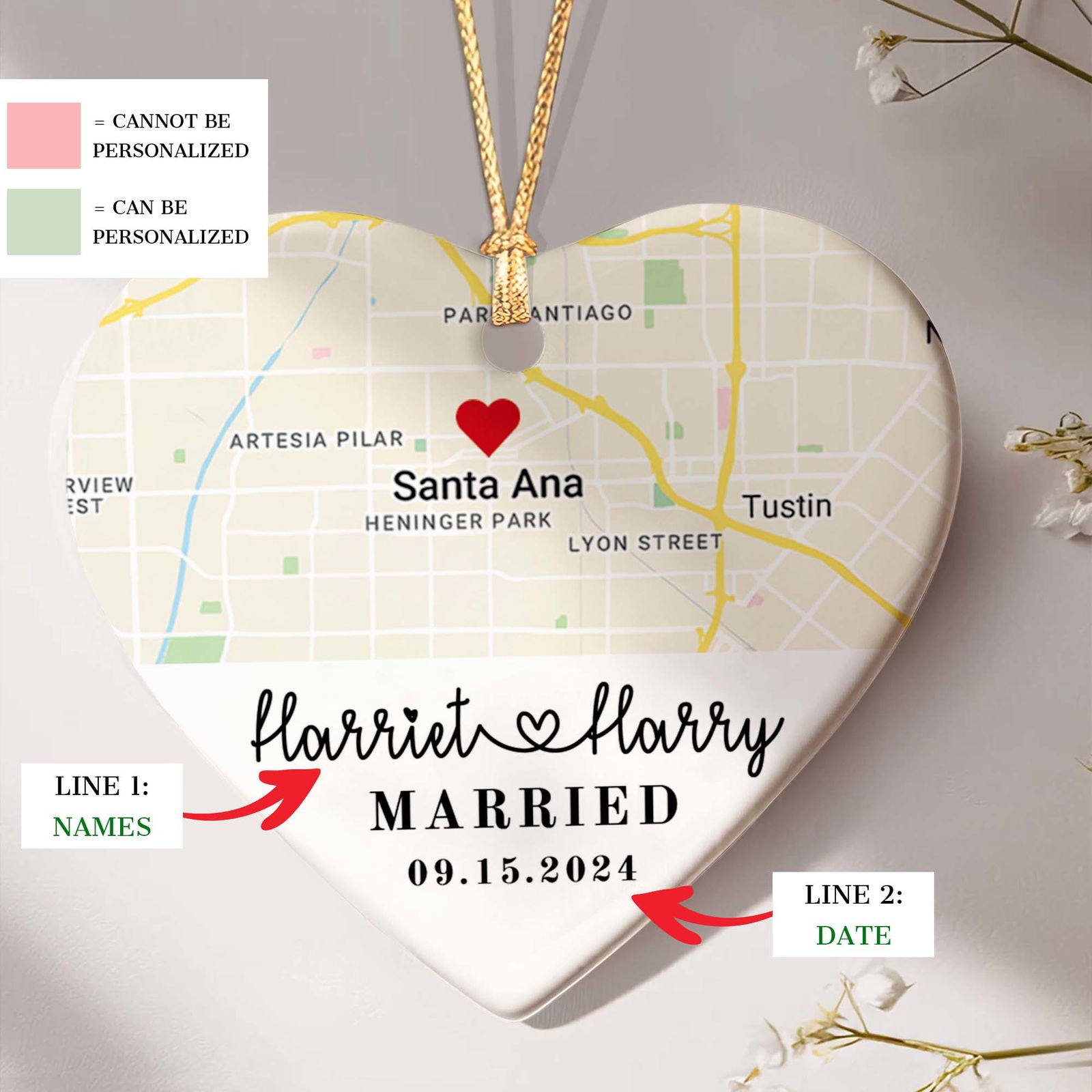 Personalized Married Heart Ornament, Custom Map Ornament, Wedding Map Ornament, Wedding Gift For Couple, Christmas Ornament CY05-18 - Kindlytoys