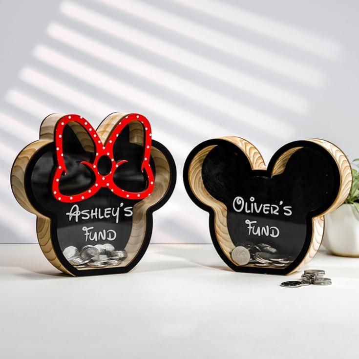 Personalized Mickey And Minnie Piggy Bank, See-Through Design, My First Piggy Bank For Boys & Girls - Kindlytoys - Kindlytoys