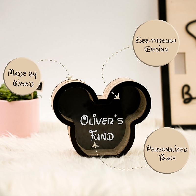 Personalized Mickey And Minnie Piggy Bank, See-Through Design, My First Piggy Bank For Boys & Girls - Kindlytoys - Kindlytoys