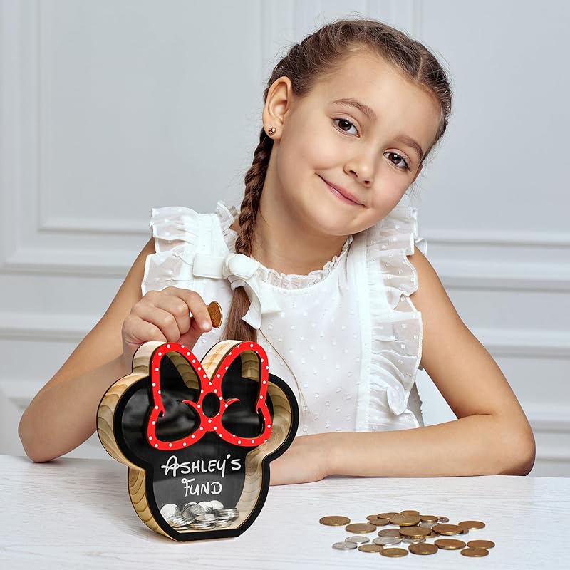 Personalized Mickey And Minnie Piggy Bank, See-Through Design, My First Piggy Bank For Boys & Girls - Kindlytoys - Kindlytoys