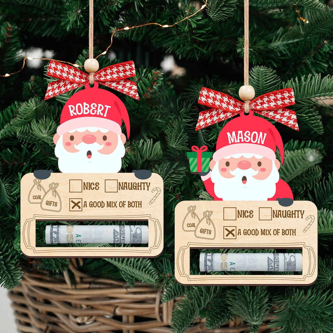 Personalized Money Holder Ornament With Name, Cute Christmas Wooden Cutout Ornament MH40 - Kindlytoys