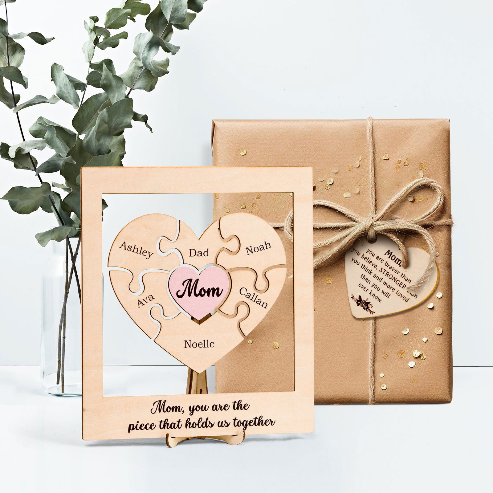Personalized Mothers Puzzle Piece Sign, gifts for mothers, Mom You Are The Piece That Holds Us Together, Custom Gift for Mom MS06 - Kindlytoys