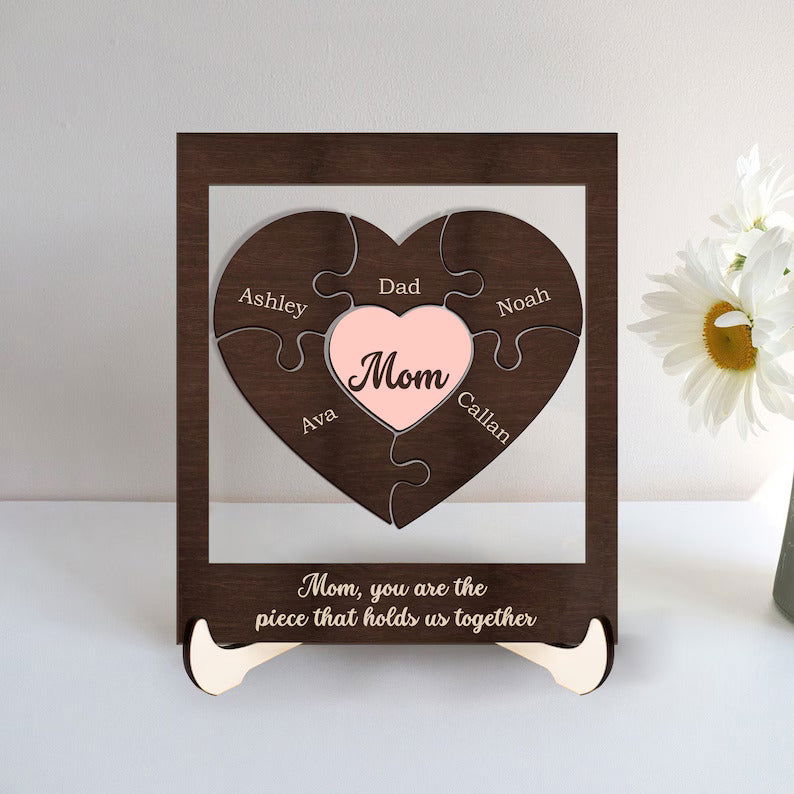 Personalized Mothers Puzzle Piece Sign, gifts for mothers, Mom You Are The Piece That Holds Us Together, Custom Gift for Mom MS06 - Kindlytoys