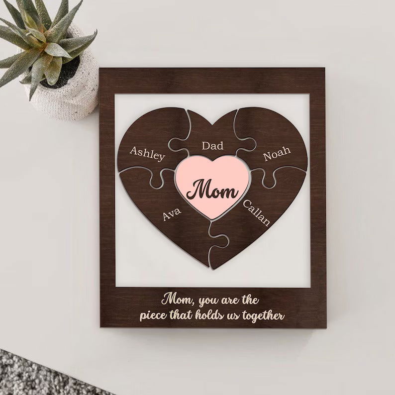 Personalized Mothers Puzzle Piece Sign, gifts for mothers, Mom You Are The Piece That Holds Us Together, Custom Gift for Mom MS06 - Kindlytoys
