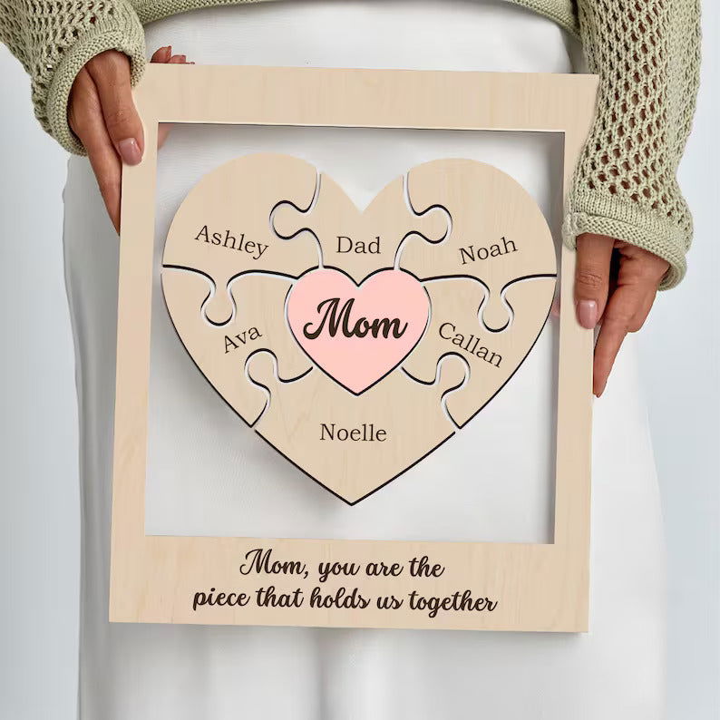 Personalized Mothers Puzzle Piece Sign, gifts for mothers, Mom You Are The Piece That Holds Us Together, Custom Gift for Mom MS06 - Kindlytoys