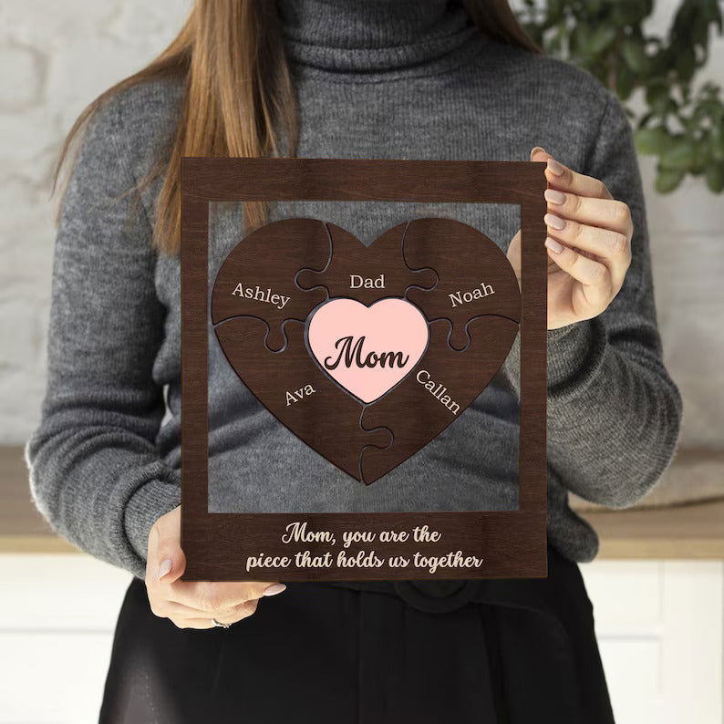 Personalized Mothers Puzzle Piece Sign, gifts for mothers, Mom You Are The Piece That Holds Us Together, Custom Gift for Mom MS06 - Kindlytoys