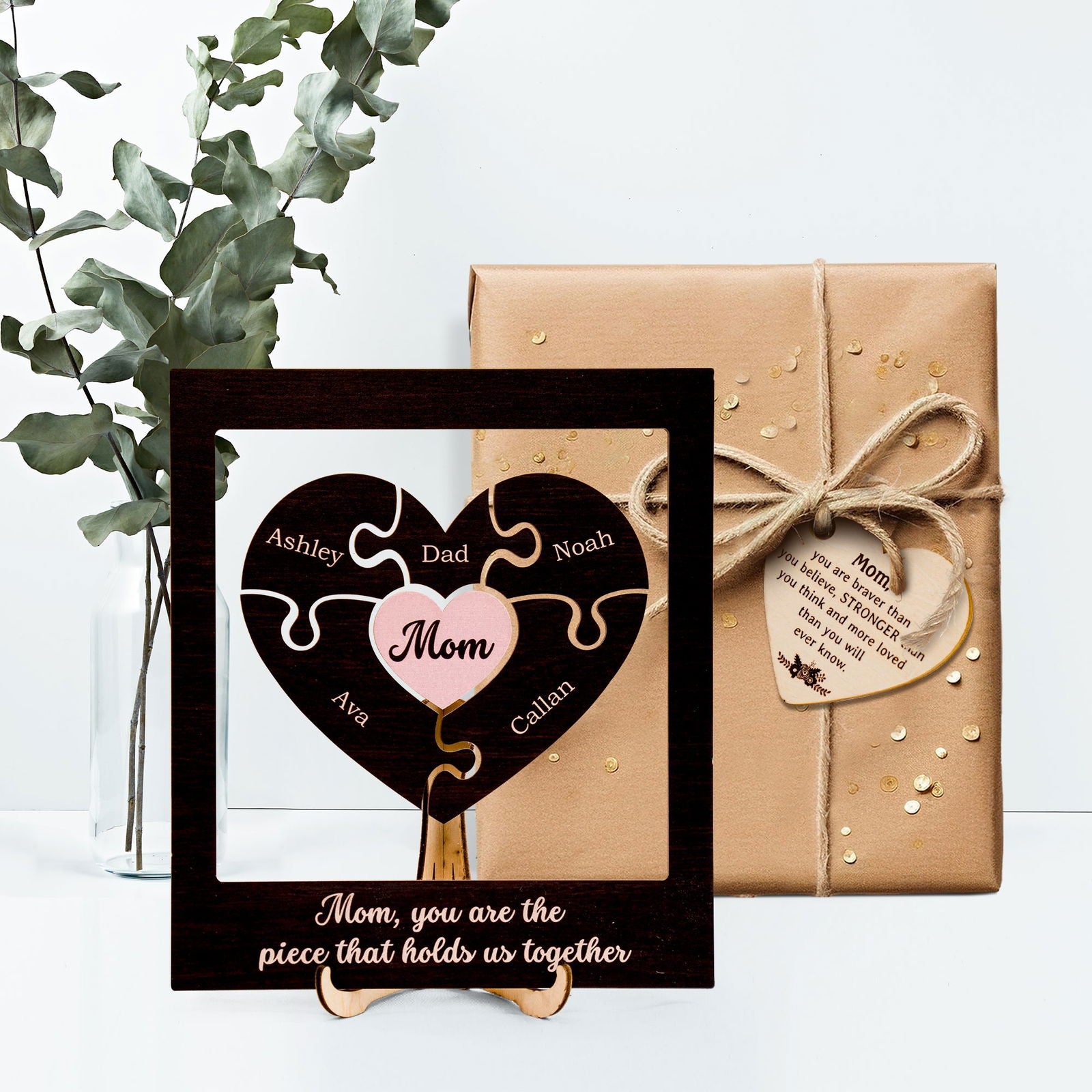 Personalized Mothers Puzzle Piece Sign, gifts for mothers, Mom You Are The Piece That Holds Us Together, Custom Gift for Mom MS06 - Kindlytoys