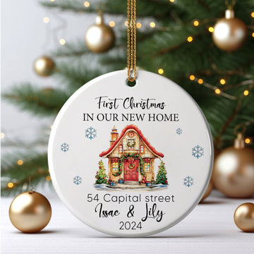 Personalized New Home Address Christmas Ornament, Personalized First Christmas in Our New Home Ornament, Couples New Home Ornament, Ceramic Ornament, Keepsake Sign, Housewarming Gifts CX01-19 - Kindlytoys